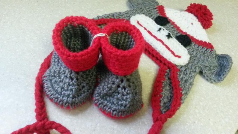 Booties to Match Monkey Hats 3 to 6 Months picture