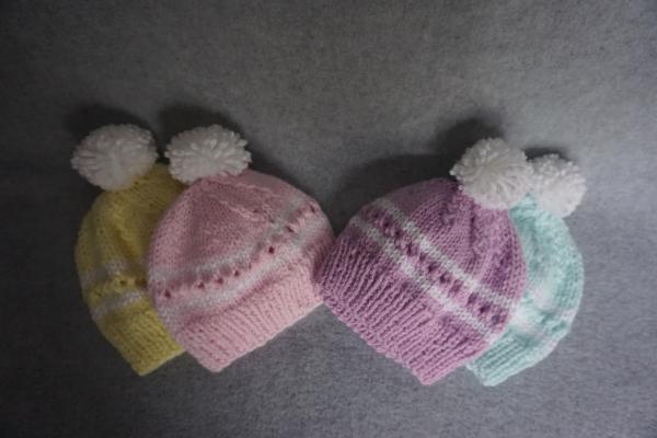 Baby Hats With Poms  Size 0-3 Months picture