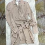 Long Sleeve Beige Wrap Dress, Small