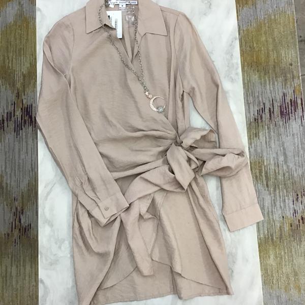 Long Sleeve Beige Wrap Dress, Large picture