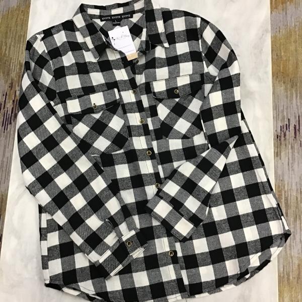 Black & White Plaid Button Shirt, Large picture