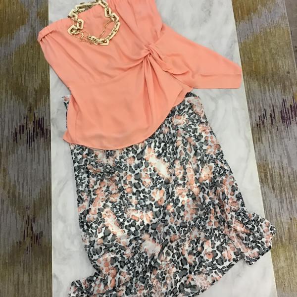 Peach Leopard Ruched Skirt, Medium picture