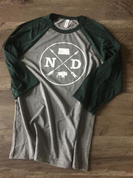 3/4 Sleeve Tri-Blend t-shirt with North Dakota logo