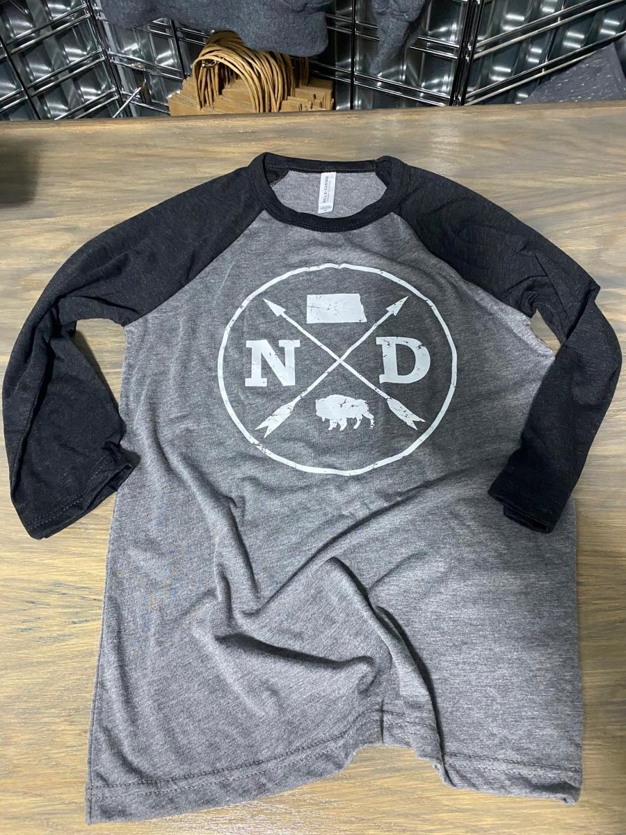 3/4 Sleeve Tri-Blend t-shirt with North Dakota logo picture
