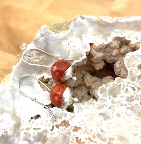 Red Sponge Coral and Sterling Earrings picture