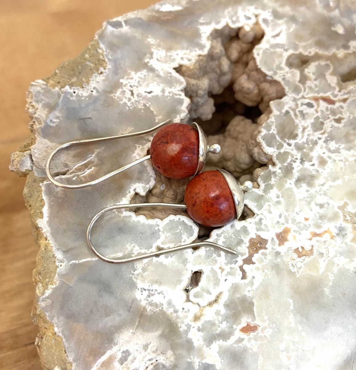 Red Sponge Coral and Sterling Earrings picture