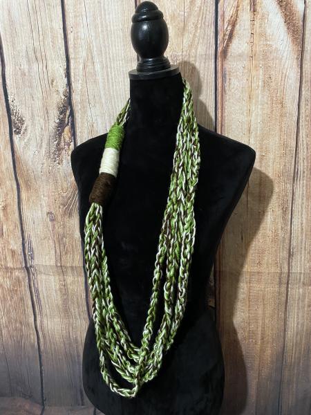 Brown White and Green Chain Scarf