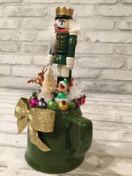 Green ceramic tea pot with antique glass ornaments, etc. picture