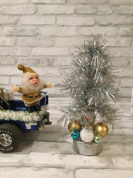 Vintage Nylint metal muscle truck in blue filled with vintage Christmas decorations picture