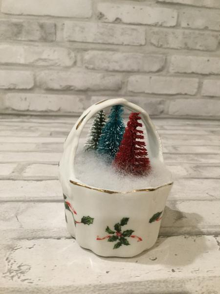 Antique Lefton China basket with bottle brush trees picture