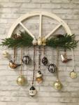 Antique window frame with hanging ornaments