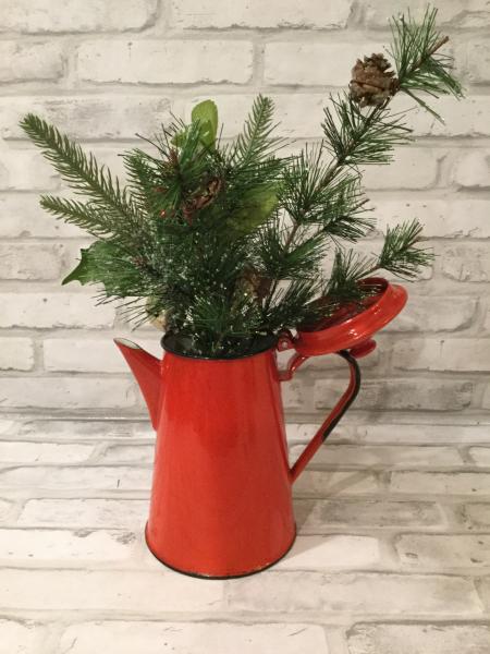 Red vintage tin tea pot from Poland picture