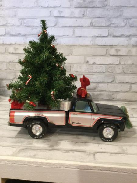 Vintage Pronto truck filled with antique Christmas decorations picture