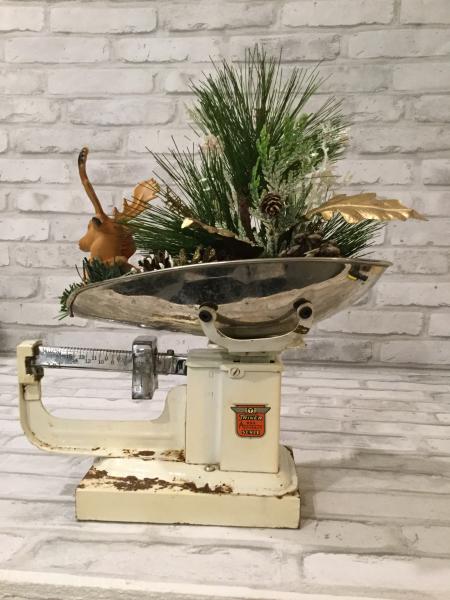 Vintage scale with antique deer and florals picture