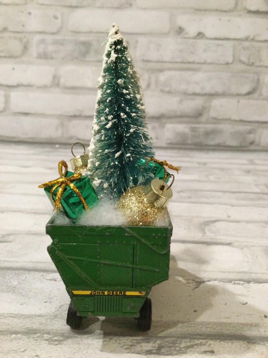 Vintage Johns Deere combine with vintage Christmas decorations picture