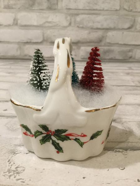 Antique Lefton China basket with bottle brush trees picture