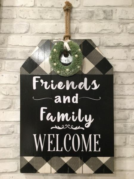 Hanging holiday welcome sign