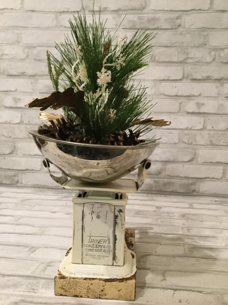 Vintage scale with antique deer and florals picture