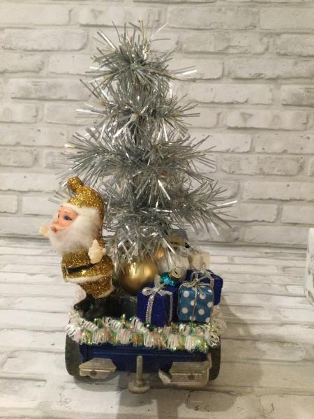 Vintage Nylint metal muscle truck in blue filled with vintage Christmas decorations picture