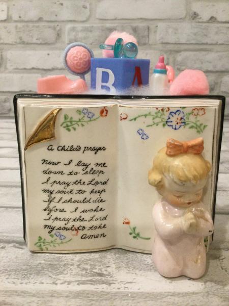 Antique baby girl planter with a child’s prayer made by Enesco in Japan picture