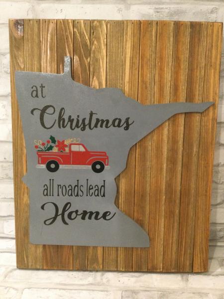 Wood Christmas sign with MN picture