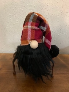 Gnome with orange and cranberry plaid hat (#G24)