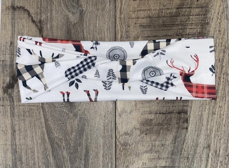 Deer Plaid Jersey Knit Headband