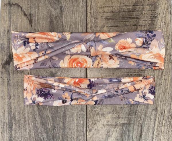 Floral Grey Jersey Knit Headband