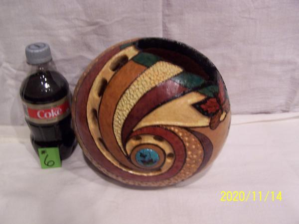Gourd with wood burning and carving