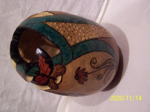 Gourd with wood burning and carving picture