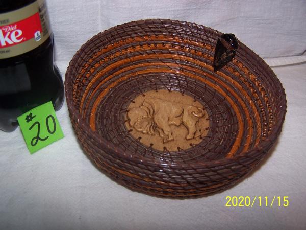 Pine Needle Basket with Bison Center