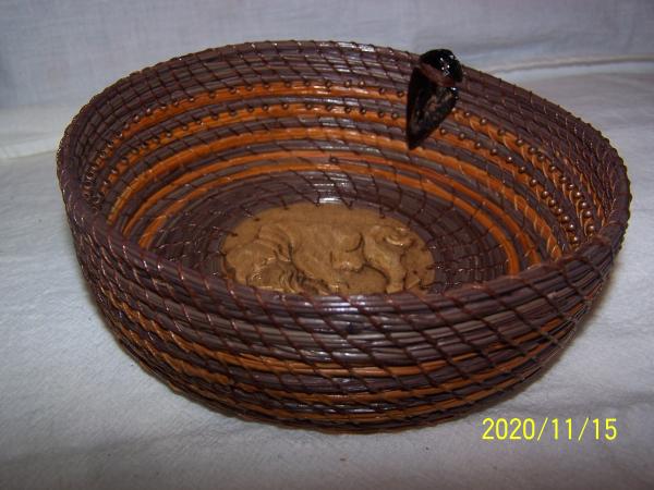 Pine Needle Basket with Bison Center picture