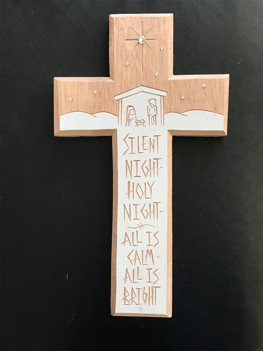 Mahogany Christmas Cross "Silent Night" with Swarovski Crystals picture