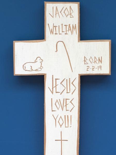 Personalized Cross for Baby "Jesus Loves You!" picture