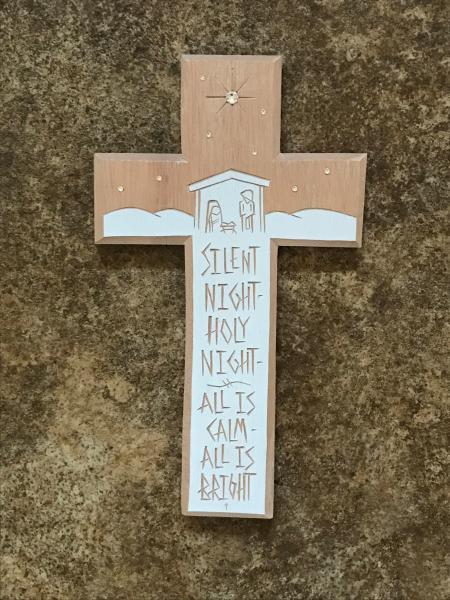 Mahogany Christmas Cross "Silent Night" with Swarovski Crystals picture