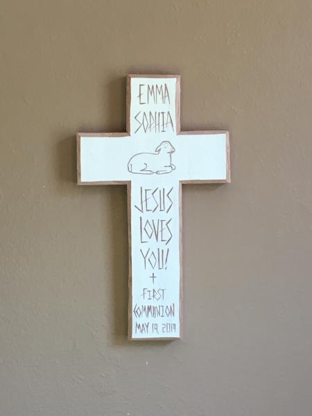 Personalized First Communion Cross "Jesus Loves You!" picture