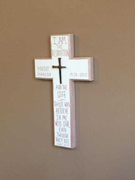 Indoor Memorial Cross "I am the Resurrection and the Life" picture