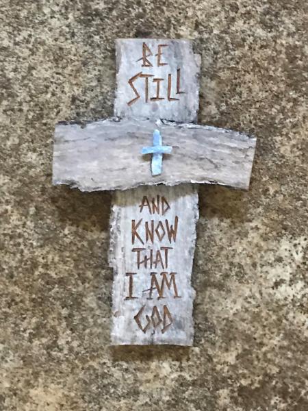 HAND CARVED 6 1/2 Inch Cross "Be Still and Know That I Am God" Ps. 46:10 picture