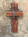 12 Inch Rustic Cross with Barbed Wire and Nail Cross Center