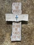 HAND CARVED 9 Inch Cross "Cast All Your Worries" I Peter 5:7