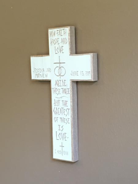 Personalized Wedding Cross "Faith, Hope and Love" picture