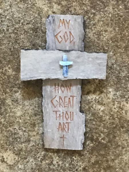 HAND CARVED 6 1/2 Inch Cross "My God How Great Thou Art" picture