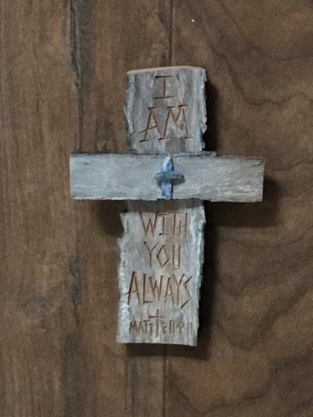 HAND CARVED 6 Inch Cross "I Am With You Always: Matt. 28:20 picture