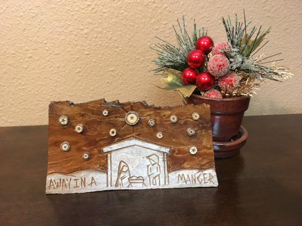 Christmas Nativity Music Box "Away in a Manger" with Natural Stars picture