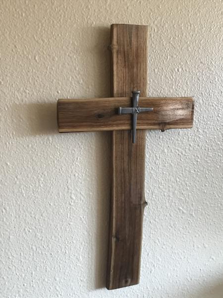 NEW STYLE! 16 Inch Walnut Cross With Nail Cross Center picture