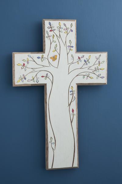 Large Colored Tree of Life Cross with Crystals picture