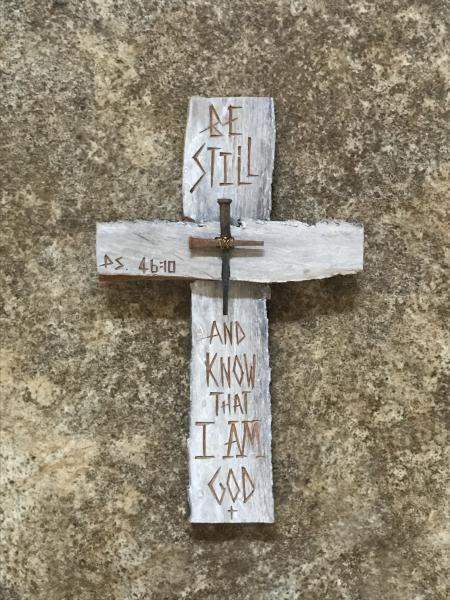 HAND CARVED 9 Inch Cross "Be Still and Know That I Am God" picture