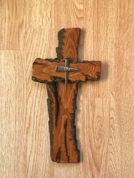 13 Inch Rustic Cross With Nail Cross Center picture