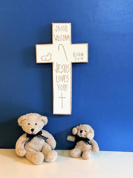Personalized Cross for Baby "Jesus Loves You!"