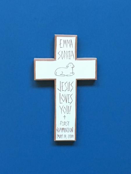 Personalized First Communion Cross "Jesus Loves You!"